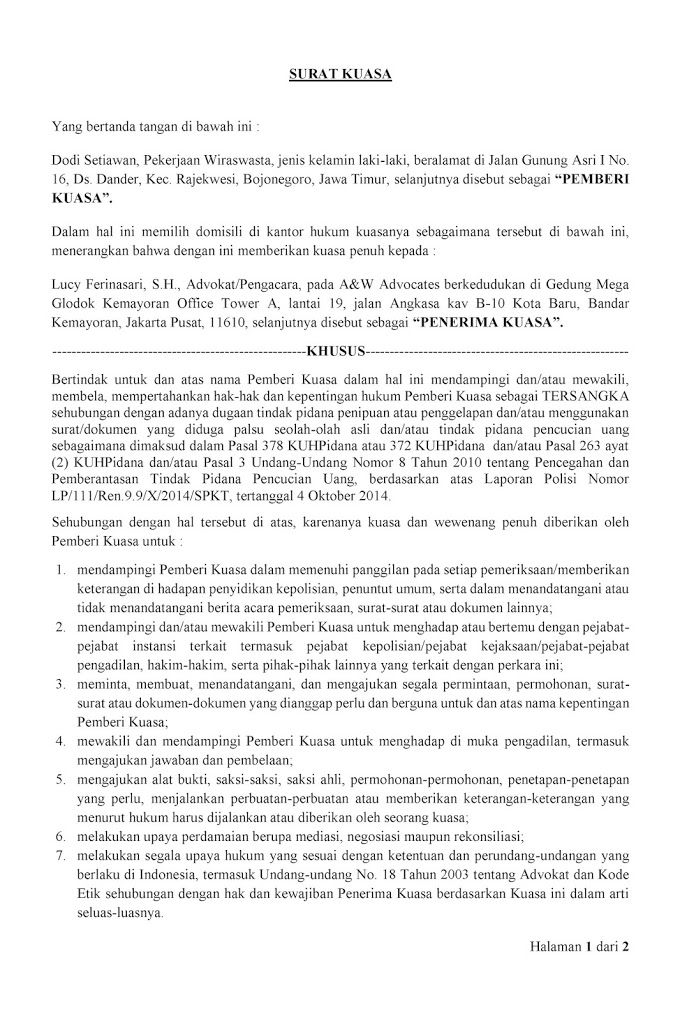 Detail Contoh Surat Pencabutan Kuasa Nomer 38