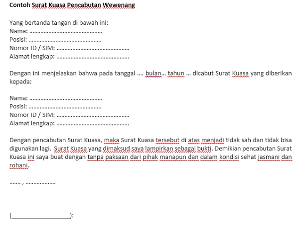 Detail Contoh Surat Pencabutan Kuasa Hukum Nomer 11