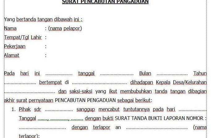 Detail Contoh Surat Pencabutan Perkara Nomer 12