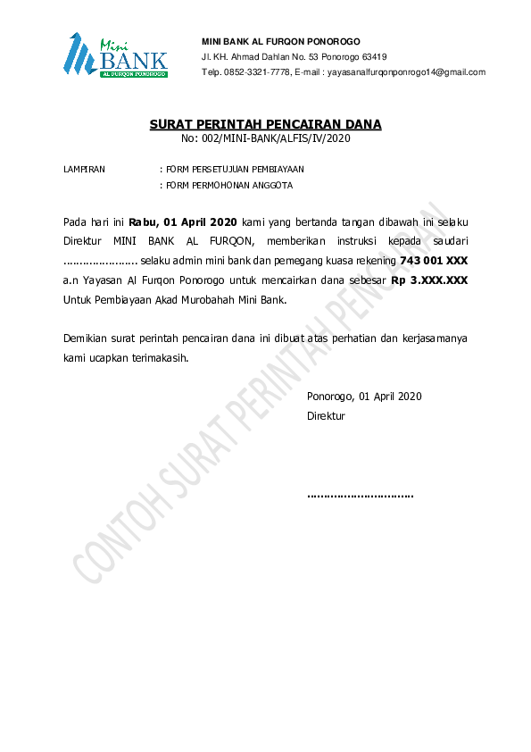 Detail Contoh Surat Pencairan Dana Bank Nomer 24