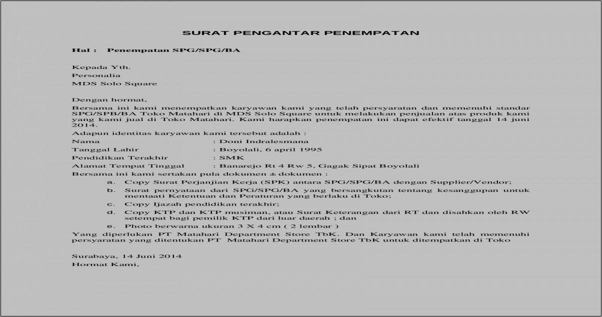 Detail Contoh Surat Penempatan Kerja Nomer 37