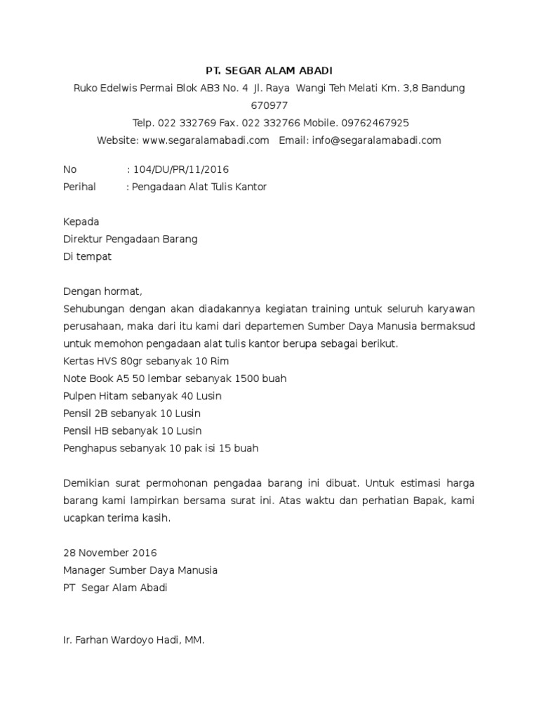 Detail Contoh Surat Pengadaan Barang Kantor Nomer 3