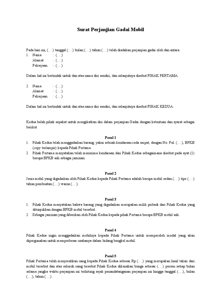 Detail Contoh Surat Pengadaian Mobil Nomer 18