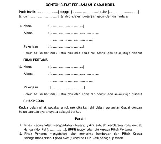 Detail Contoh Surat Pengadaian Mobil Nomer 46