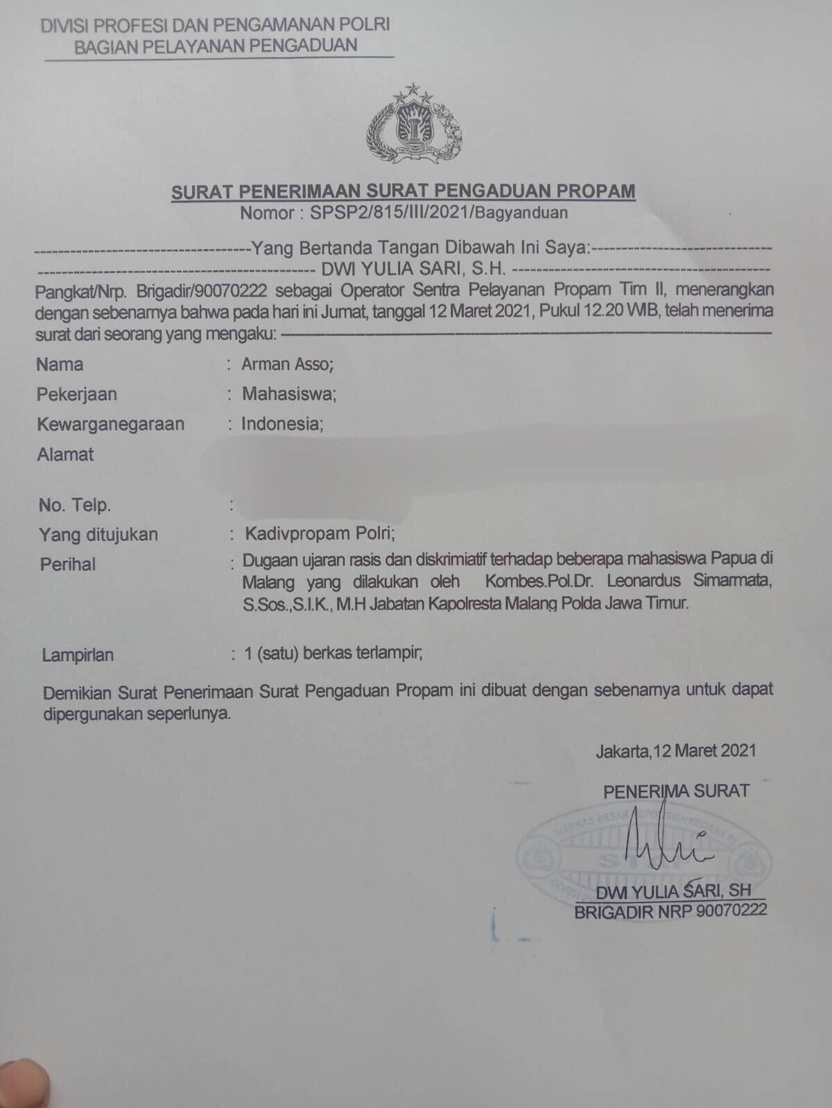 Detail Contoh Surat Pengaduan Ke Propam Mabes Polri Nomer 44