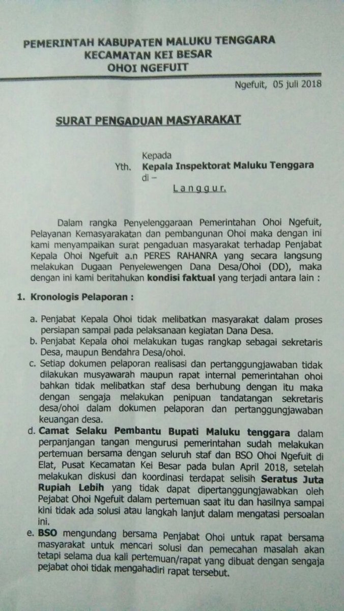 Detail Contoh Surat Pengaduan Korupsi Dana Desa Nomer 11