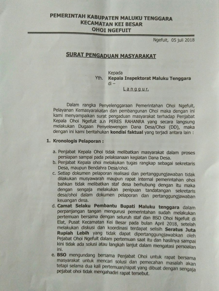 Detail Contoh Surat Pengaduan Korupsi Dana Desa Nomer 3