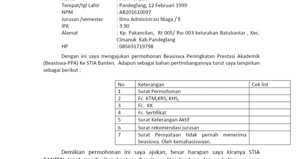 Detail Contoh Surat Pengajuan Beasiswa Nomer 51