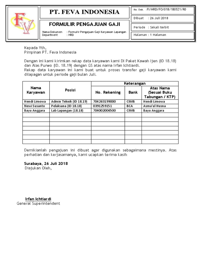 Detail Contoh Surat Pengajuan Gaji Bulanan Nomer 24