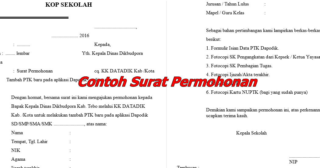 Detail Contoh Surat Pengajuan Nuptk Dari Kepala Sekolah Nomer 39