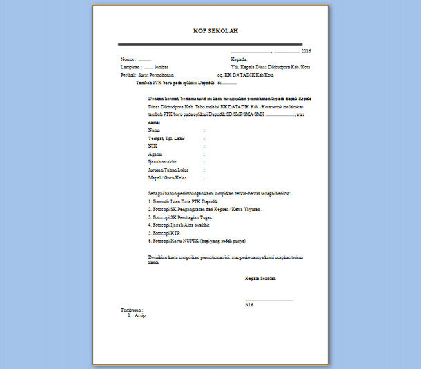 Detail Contoh Surat Pengajuan Nuptk Dari Kepala Sekolah Nomer 48