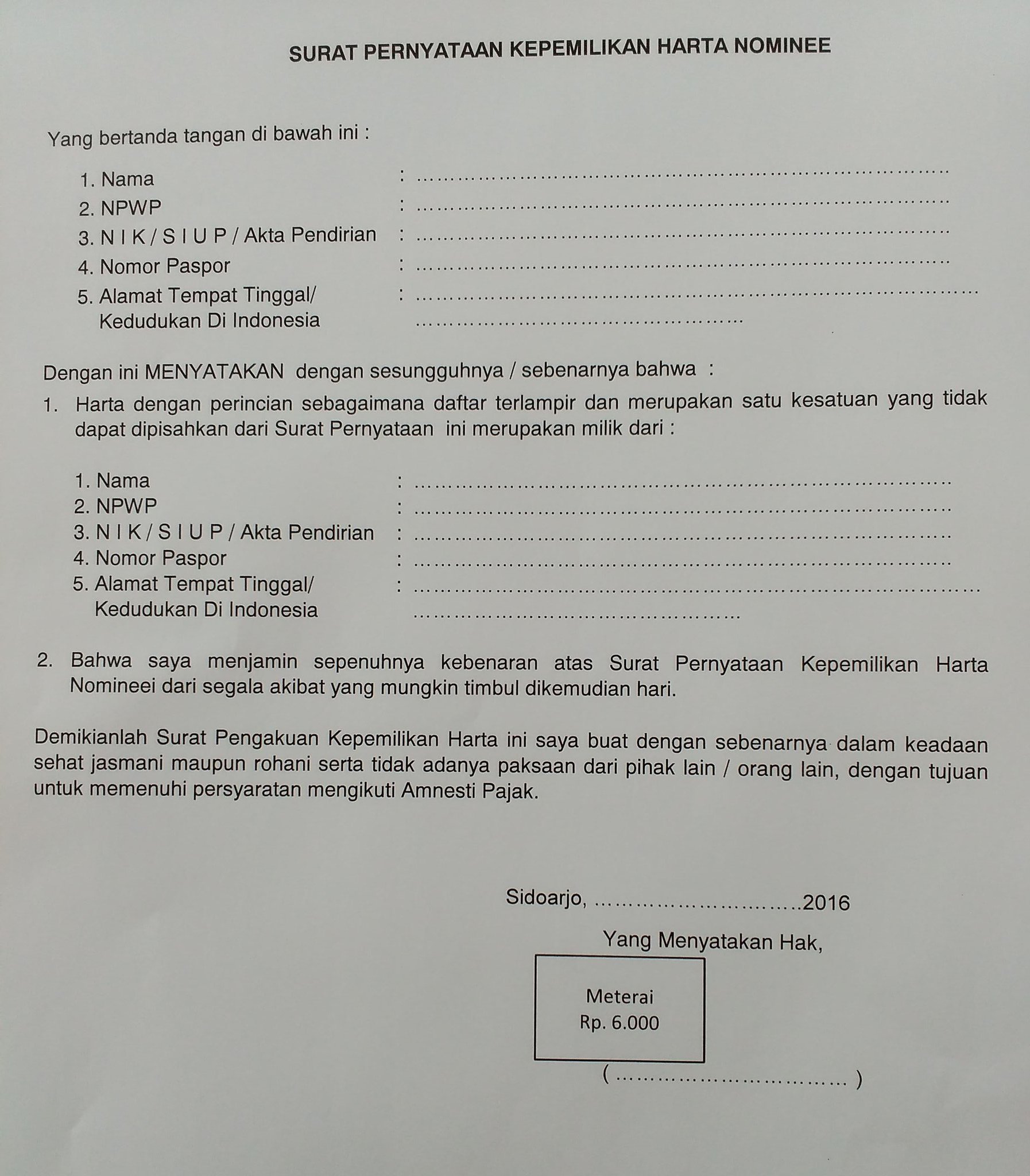 Detail Contoh Surat Pengakuan Harta Nomer 4