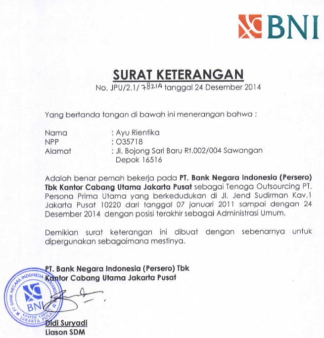 Detail Contoh Surat Pengalaman Kerja Dari Perusahaan Nomer 3