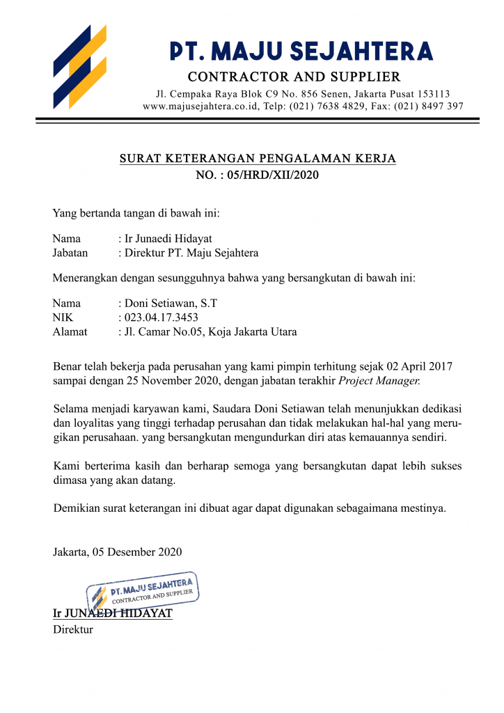 Detail Contoh Surat Pengalaman Kerja Dari Perusahaan Nomer 5