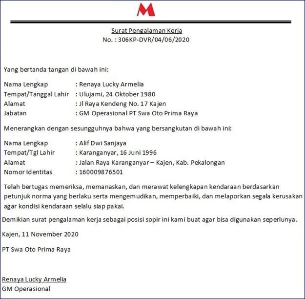 Detail Contoh Surat Pengalaman Kerja Marketing Nomer 9