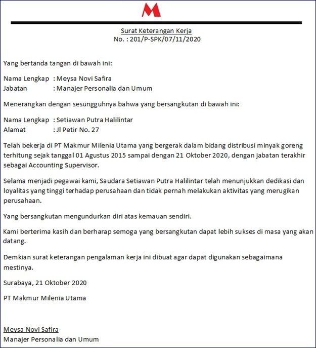 Detail Contoh Surat Pengalaman Kerja Sopir Nomer 12