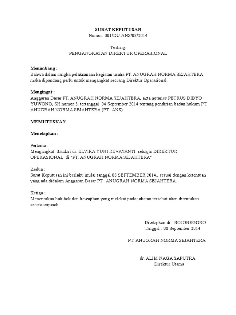 Detail Contoh Surat Pengangkatan Direktur Perusahaan Nomer 2