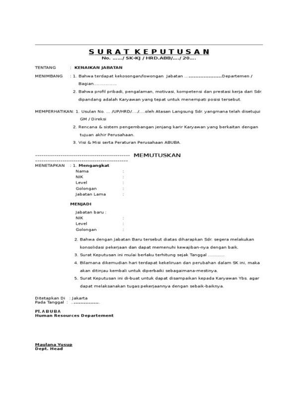 Detail Contoh Surat Pengangkatan Jabatan Di Perusahaan Nomer 7