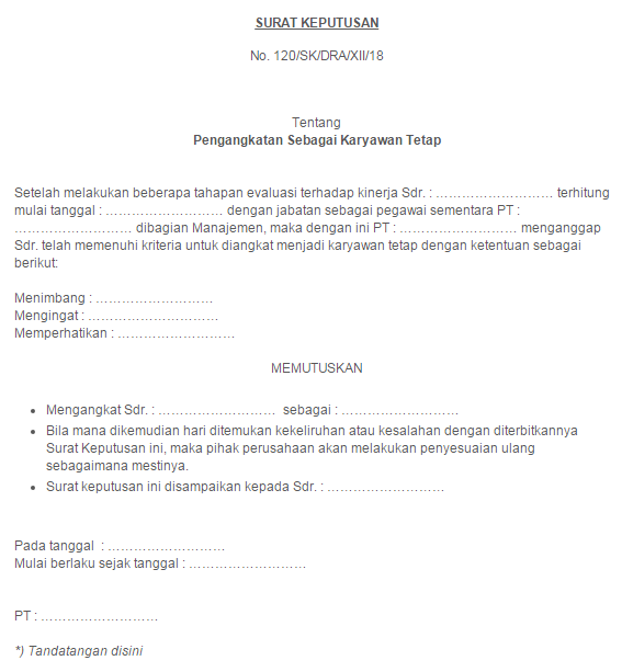 Detail Contoh Surat Pengangkatan Karyawan Tetap Nomer 13