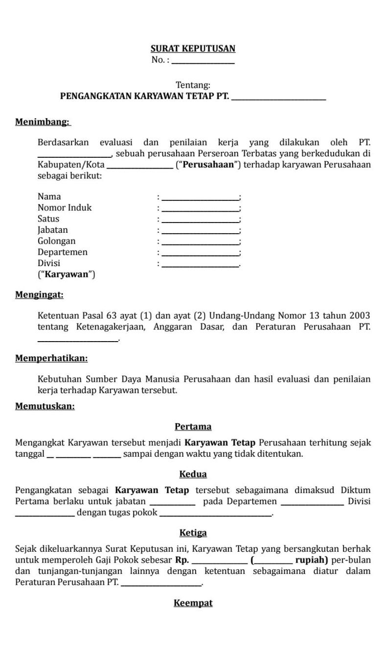 Detail Contoh Surat Pengangkatan Karyawan Tetap Swasta Nomer 5