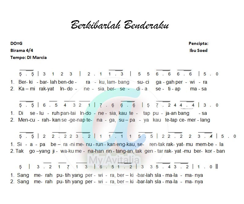 Detail Gambar Not Balok Serta Lirik Berkibarlah Benderaku Nomer 12