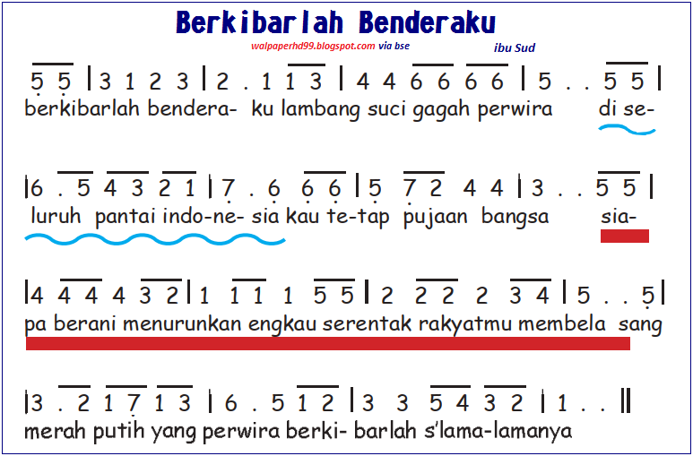 Detail Gambar Not Balok Serta Lirik Berkibarlah Benderaku Nomer 4