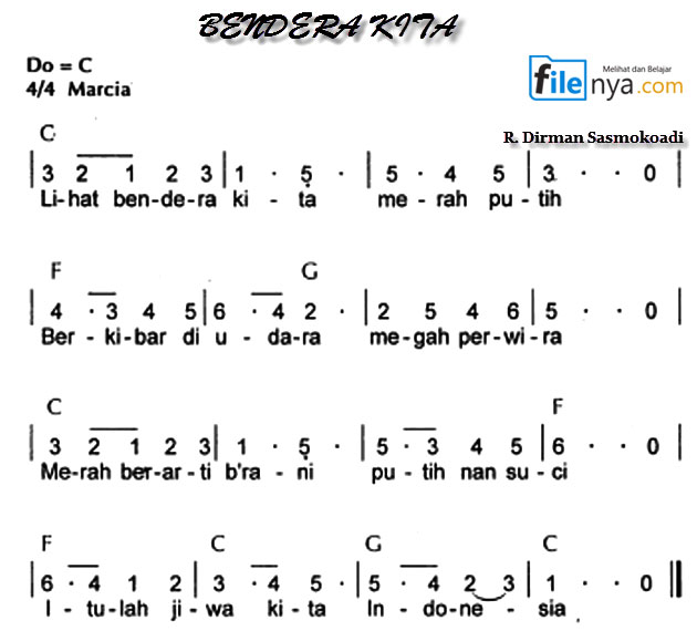 Detail Gambar Not Balok Serta Lirik Berkibarlah Benderaku Nomer 39