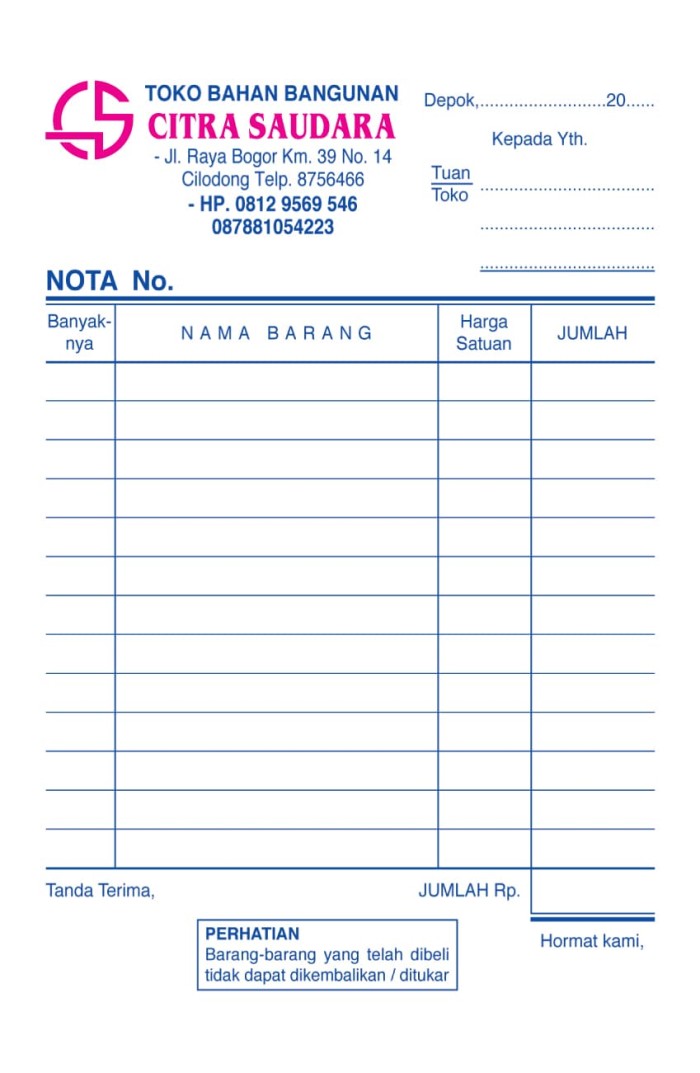 Detail Gambar Nota Kosong Toko Kain Nomer 26