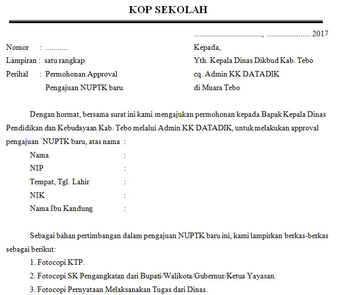 Detail Contoh Surat Pengantar Pengajuan Nuptk Dari Kepala Sekolah Nomer 4