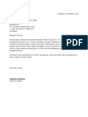 Detail Contoh Surat Pengembalian Nomor Seri Faktur Pajak Nomer 23