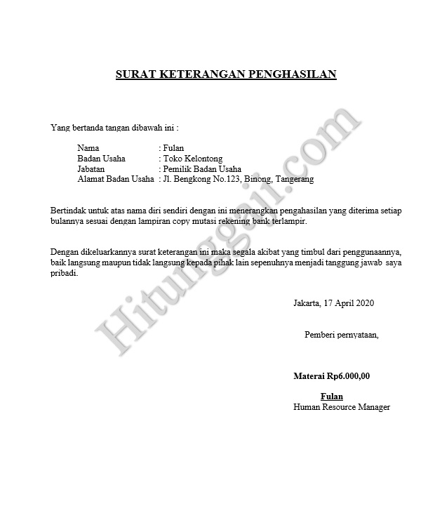 Detail Contoh Surat Penghasilan Gaji Nomer 48