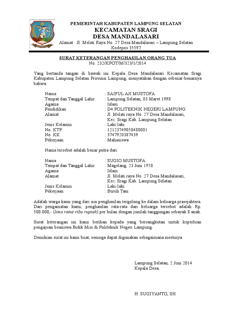 Detail Contoh Surat Penghasilan Orang Tua Dari Kepala Desa Nomer 37