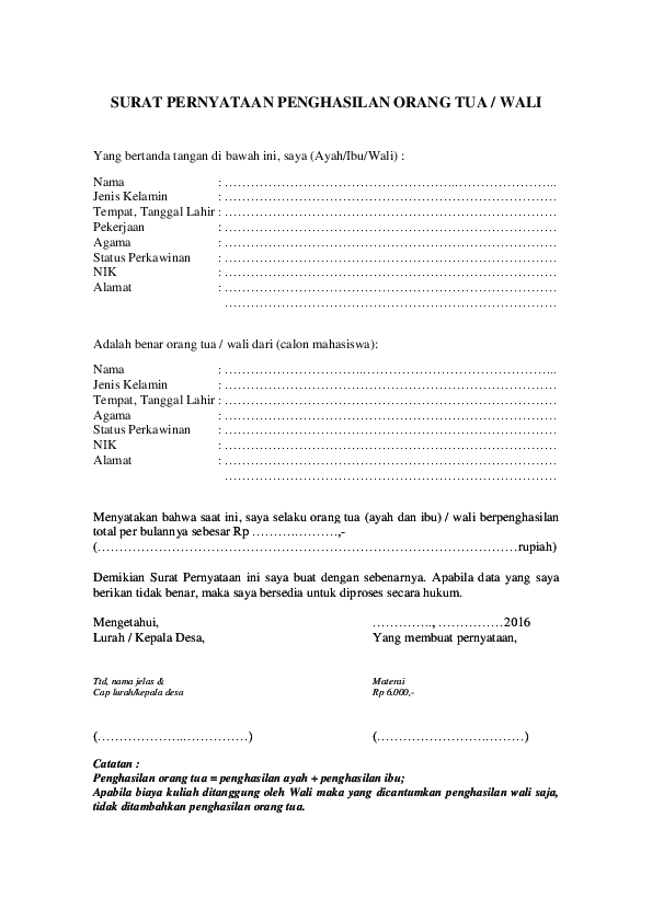 Detail Contoh Surat Penghasilan Orang Tua Untuk Beasiswa Nomer 17