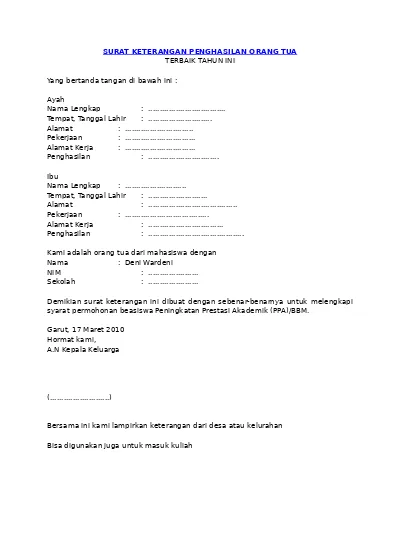Detail Contoh Surat Penghasilan Orang Tua Untuk Beasiswa Nomer 27