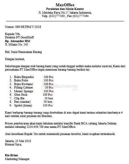 Detail Contoh Surat Pengiriman Barang Dalam Bahasa Inggris Nomer 6