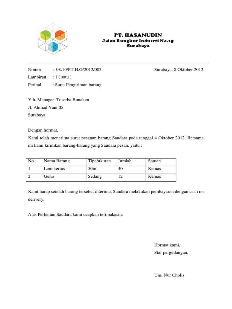 Detail Contoh Surat Pengiriman Pesanan Nomer 20