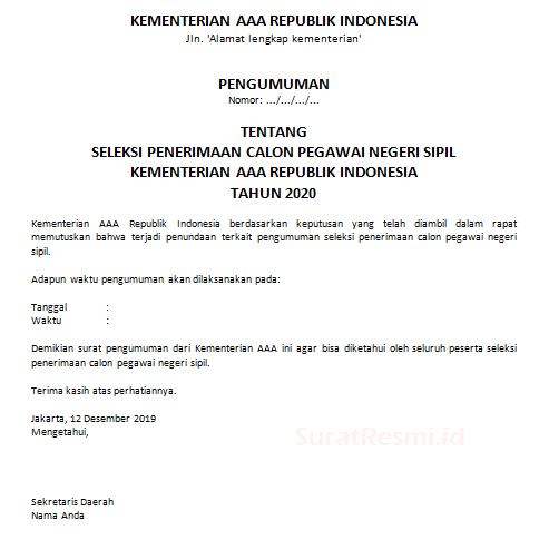 Detail Contoh Surat Pengumuman Nomer 22