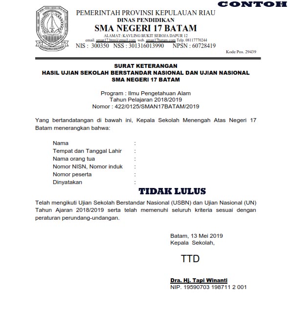 Detail Contoh Surat Pengumuman Kelulusan Nomer 19