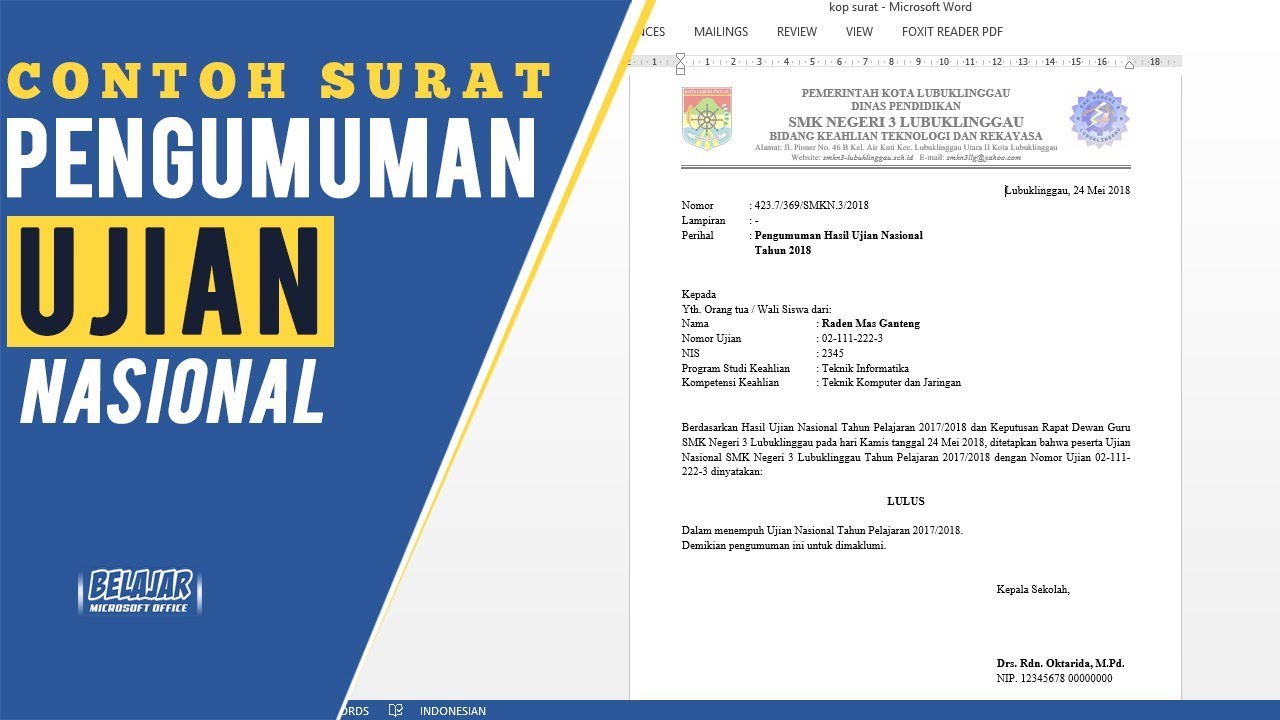 Detail Contoh Surat Pengumuman Kelulusan Nomer 34