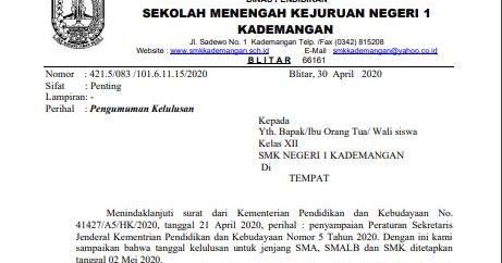 Detail Contoh Surat Pengumuman Kelulusan Sekolah Nomer 7