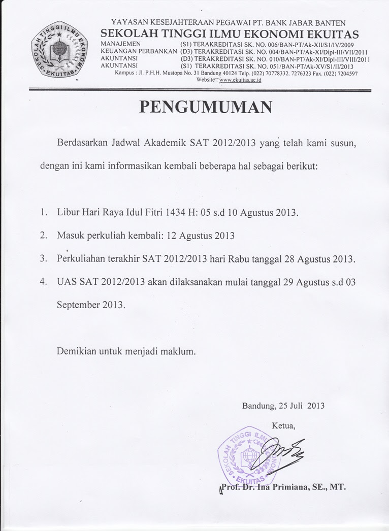 Detail Contoh Surat Pengumuman Libur Nomer 13