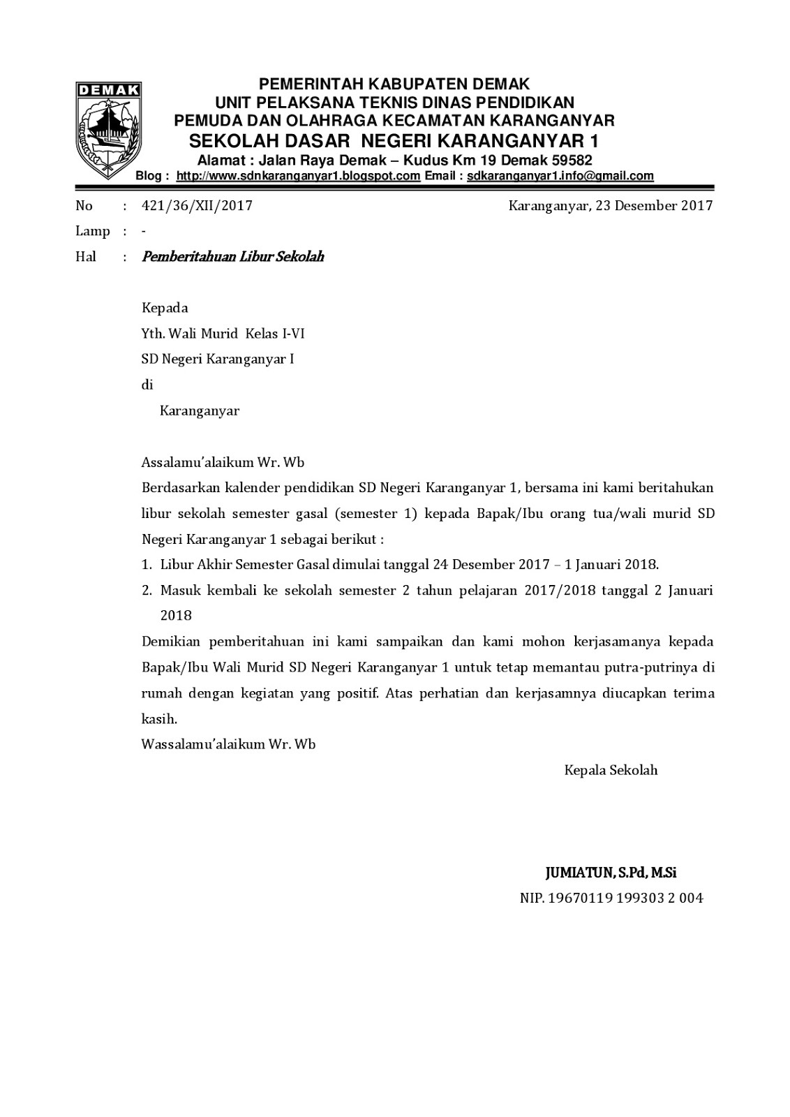 Detail Contoh Surat Pengumuman Libur Nomer 7