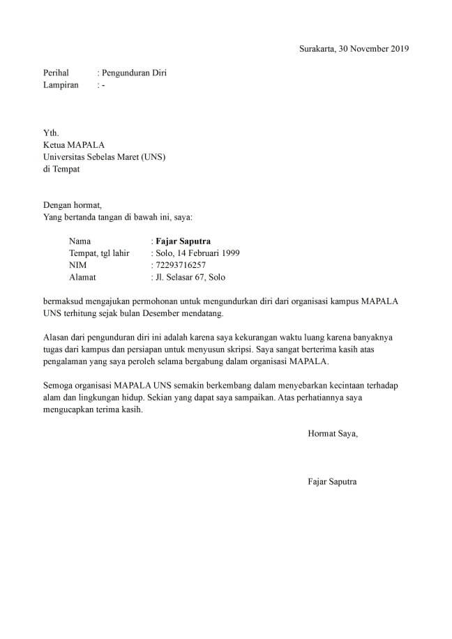 Detail Contoh Surat Pengunduran Diri Dari Jabatan Ketua Organisasi Nomer 3
