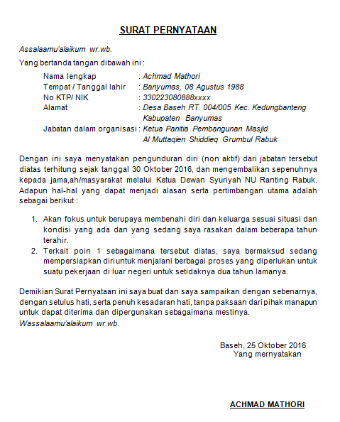 Detail Contoh Surat Pengunduran Diri Dari Jabatan Ketua Organisasi Nomer 24