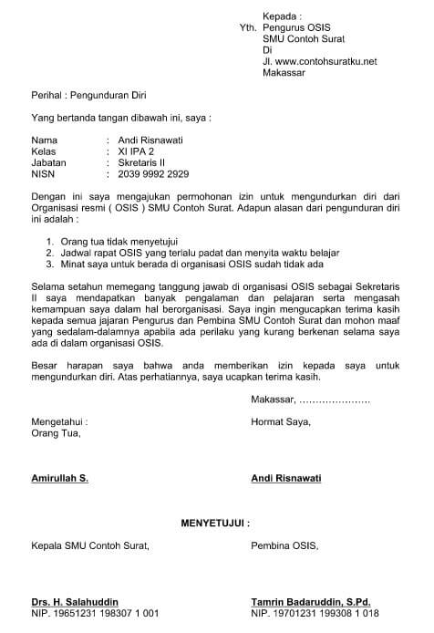 Detail Contoh Surat Pengunduran Diri Dari Jabatan Ketua Organisasi Nomer 37