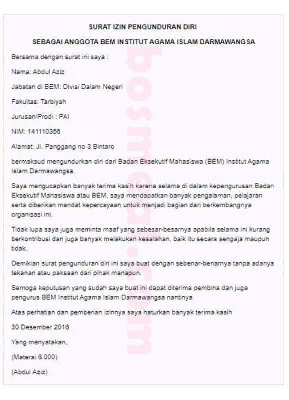 Detail Contoh Surat Pengunduran Diri Dari Organisasi Mahasiswa Nomer 45