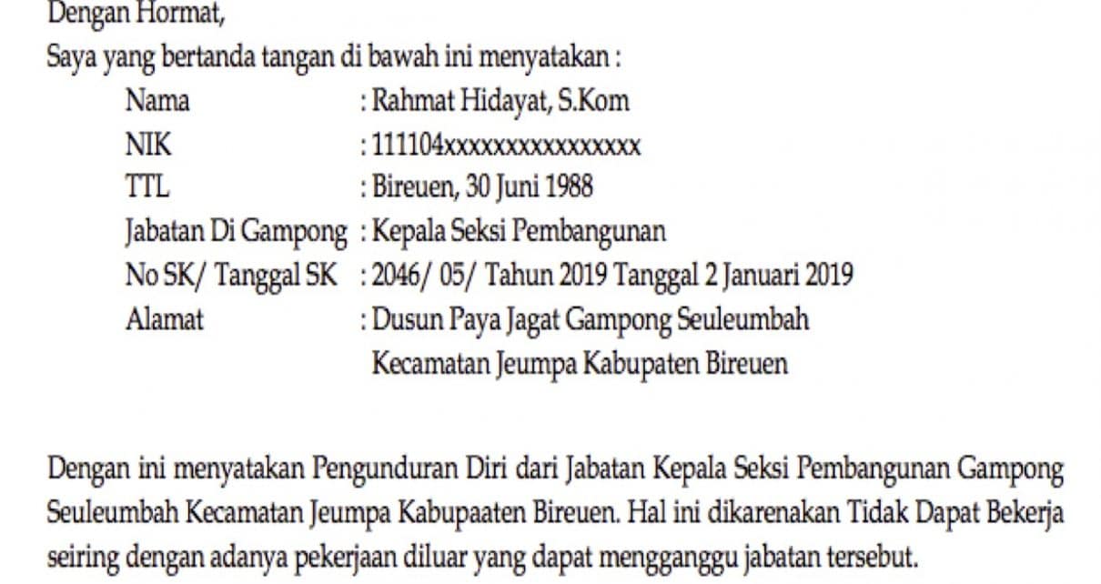 Detail Contoh Surat Pengunduran Diri Dari Pt Nomer 37