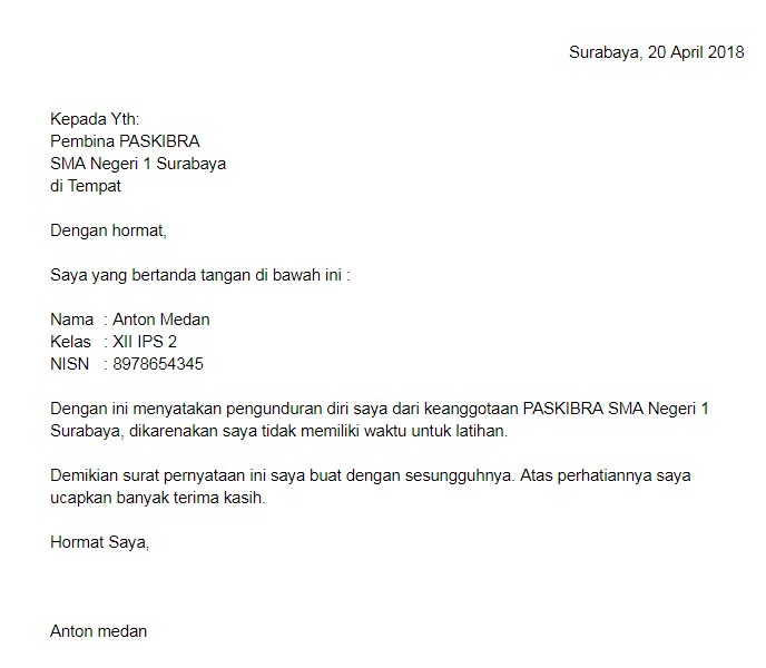 Detail Contoh Surat Pengunduran Diri Dari Sebuah Organisasi Pmr Nomer 20