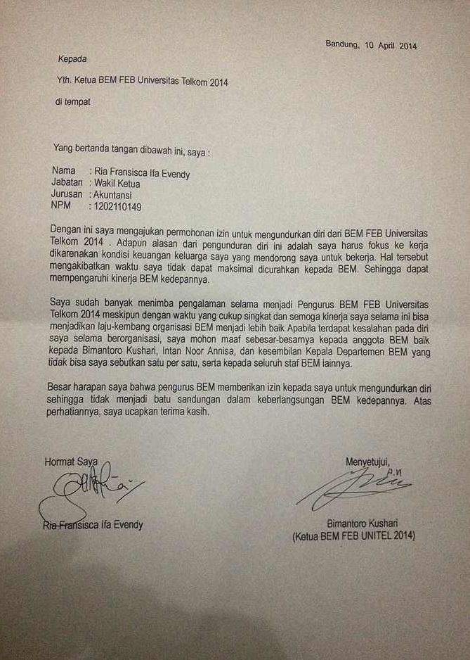 Detail Contoh Surat Pengunduran Diri Dari Sebuah Organisasi Pmr Nomer 22