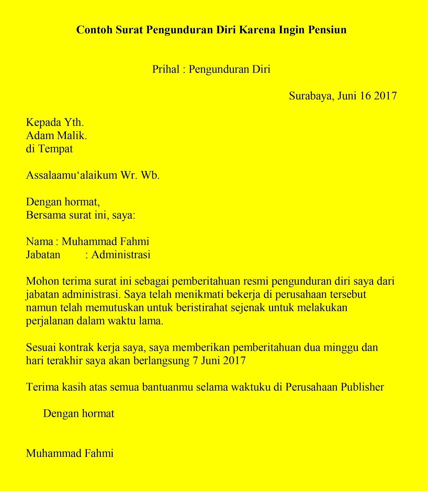 Detail Contoh Surat Pengunduran Diri Dari Tempat Kerja Nomer 48